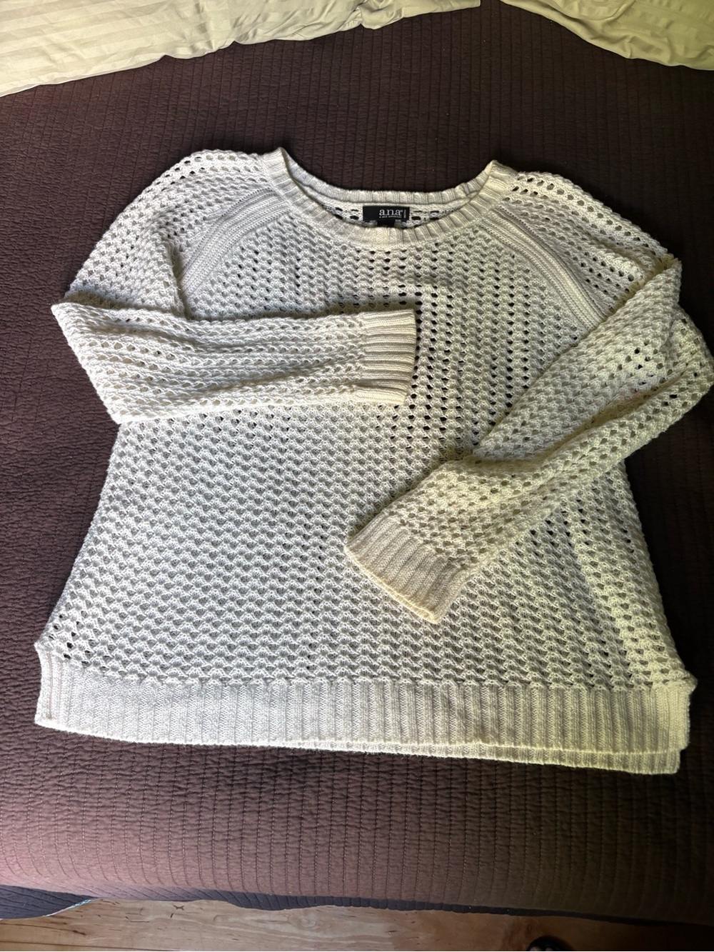 a.n.a Cream Open-Weave Scoop Neck Sweater